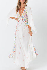 Boho White V-neck Print Dress