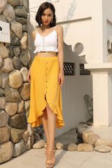 Yellow Asymmetrical Ruffled Buttoned Skirt