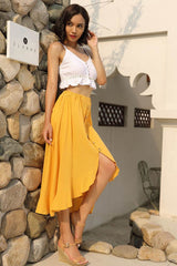 Yellow Asymmetrical Ruffled Buttoned Skirt